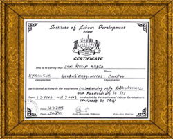 Certificate for Institute of Labour Development